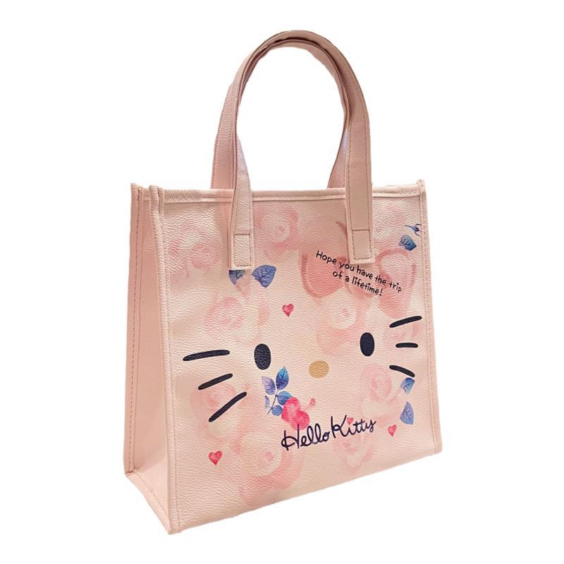 Fog Flower Cat Pink Heart Flowers Print Large Capacity Commuter Handbags