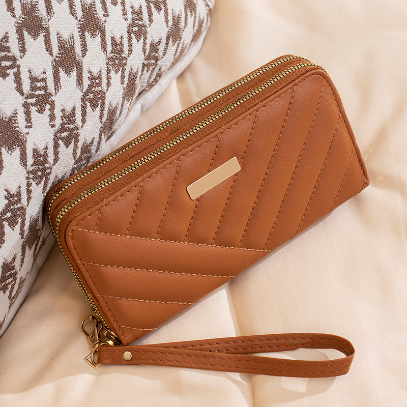 Long Fashion Double Zipper Textured Clutch Ladies Wallet