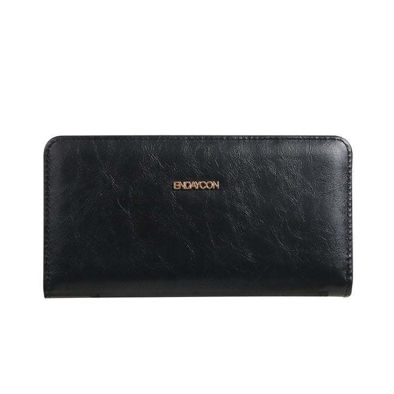 Women's Long Oil Wax Leather Fashion Large Capacity Simple Zipper Ladies Wallet