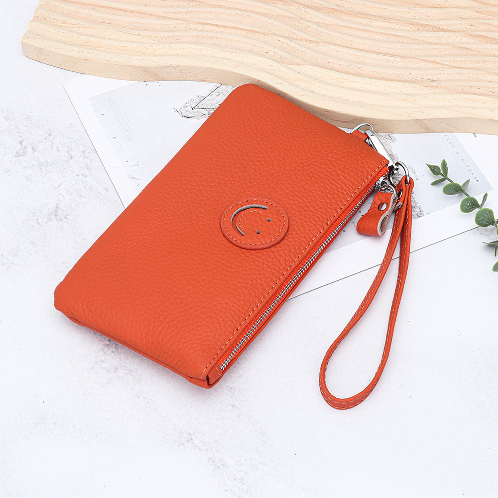 Women's First Layer Cowhide Long Clutch Fashion Smiley Ladies Wallet