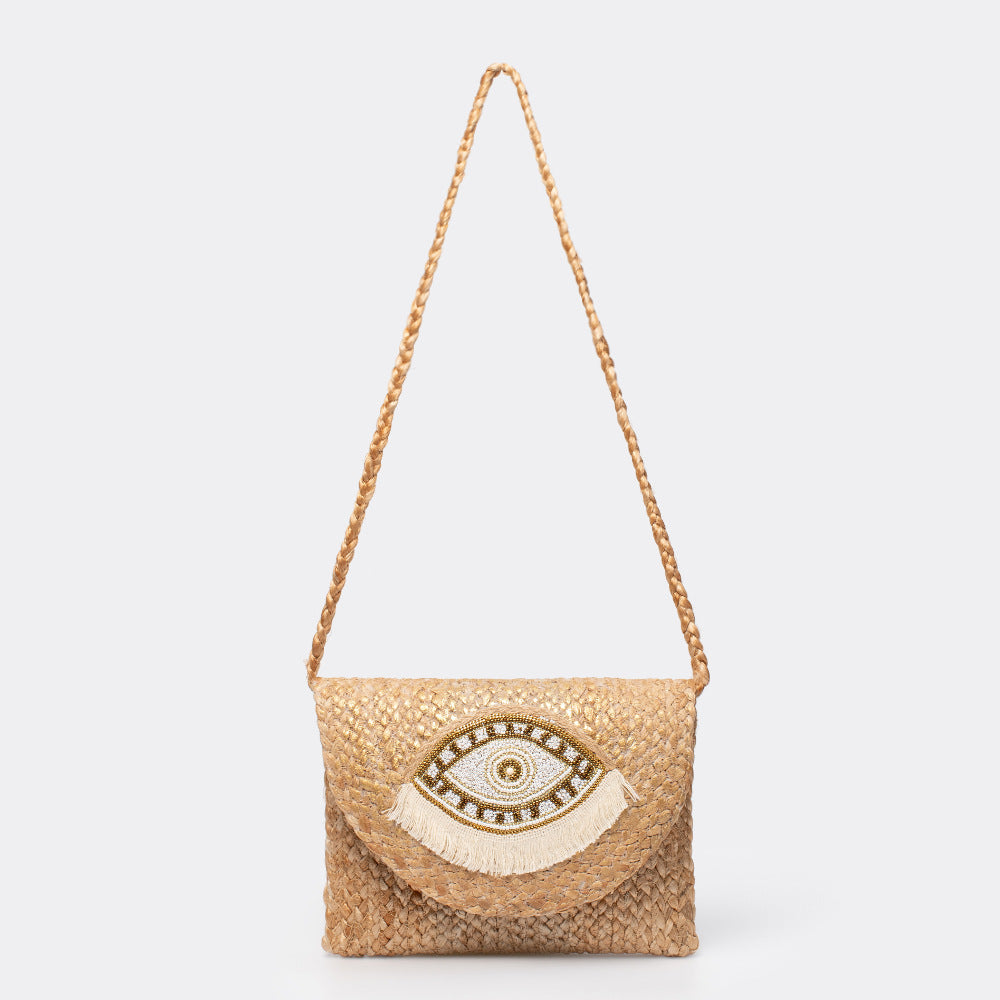 Women's Bead Patch Jute Bohemian Clutch Hand-woven Vacation Bags