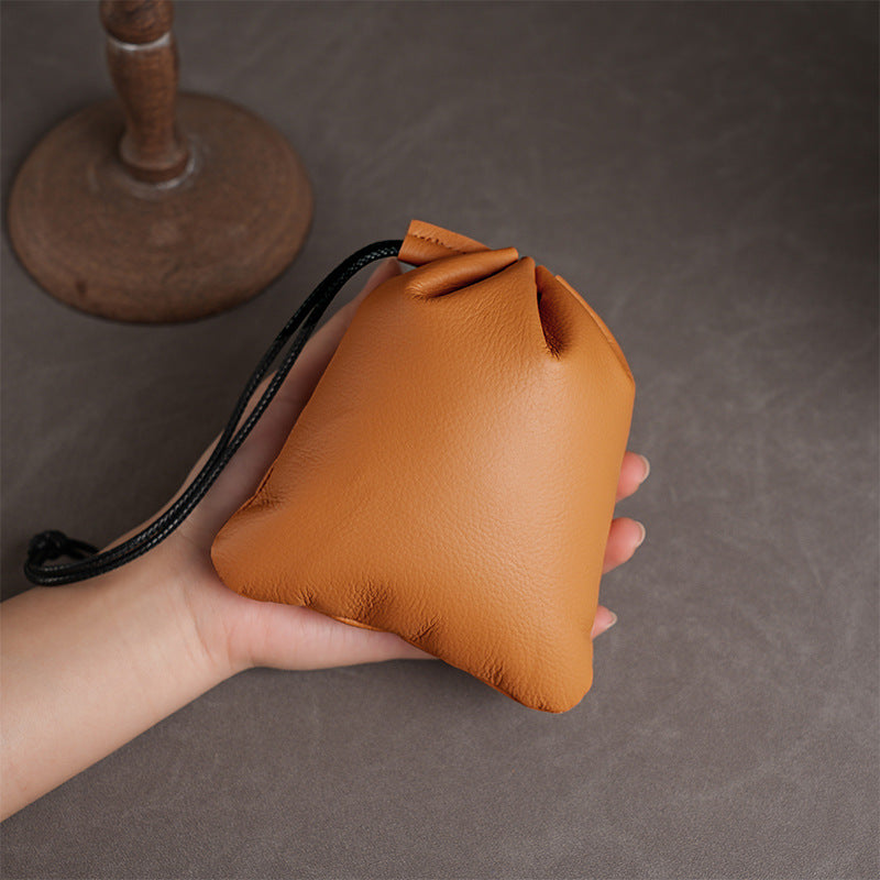 Retro Style Drawstring Pocket Full Cowhide Bags