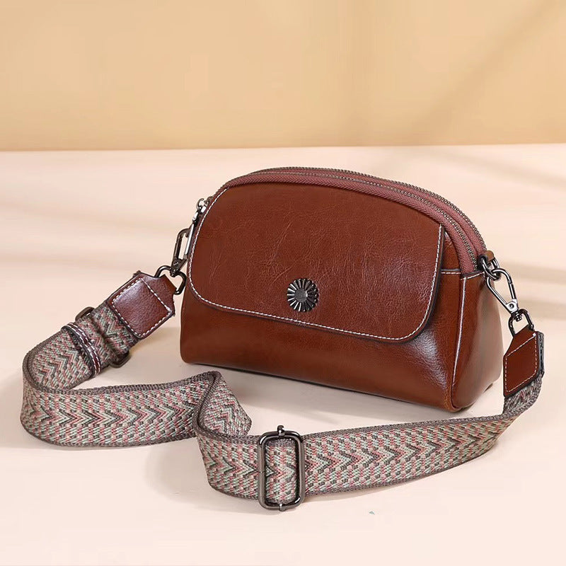 Women's Wax Cowhide Single Lady's Practical Simple Fashion Small Square Bags