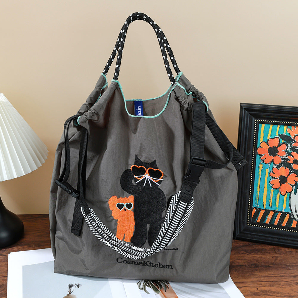 Environmental Protection Embroidery Shopping Nylon Cloth Flower Hand-held Minority Bags