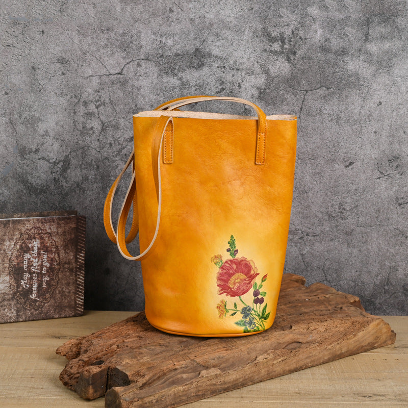 Layer Cowhide Idle Style Artistic Retro Printing Women's Messenger Bag