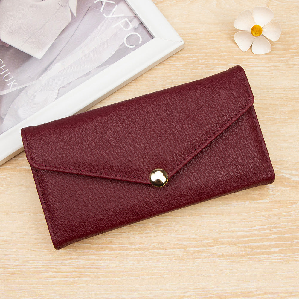 Women's Fashion Magnetic Snap Long Clutch Imitation Leather Multiple Slots Large Ladies Wallet