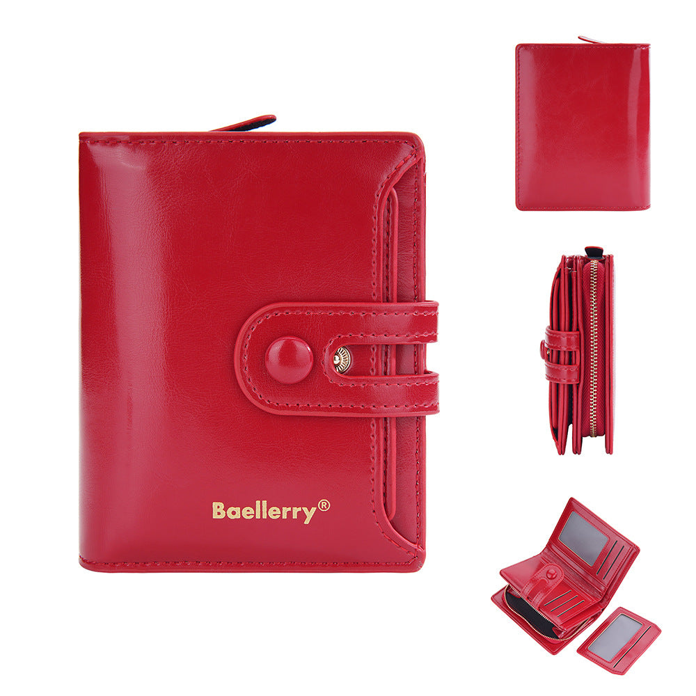 Women's High Sense Integrated Short Oil Wax Ladies Wallet