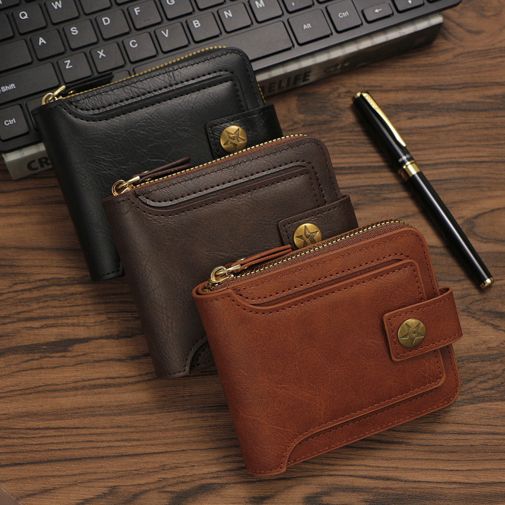 Men's High-grade Retro Zipper Change Storage Hot Men's Wallets
