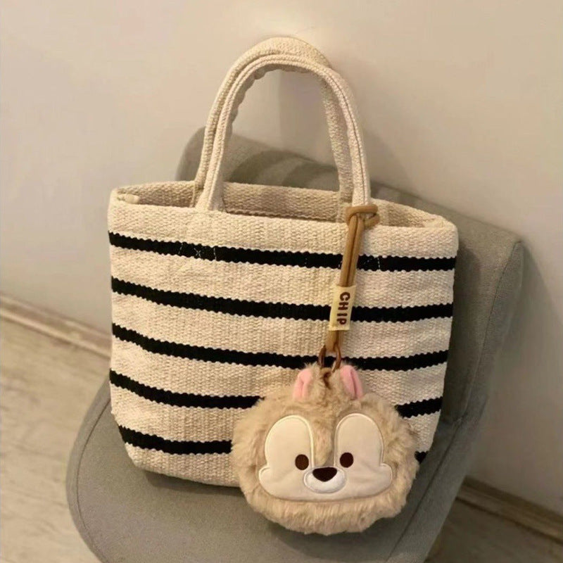 Women's Knitted Striped Canvas Fashion Simple Handbags