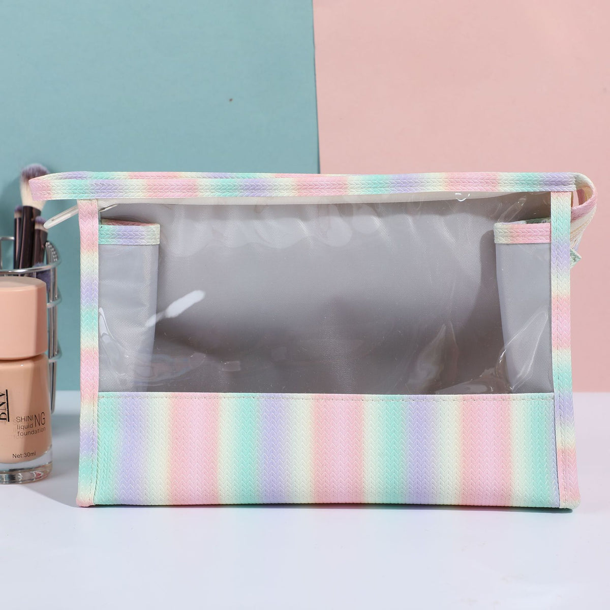 Transparent Striped Rainbow Portable Storage Wash Bags