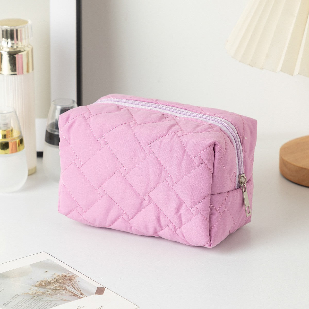 Floral Quilted Toiletries Portable Cosmetics Storage Makeup Bag