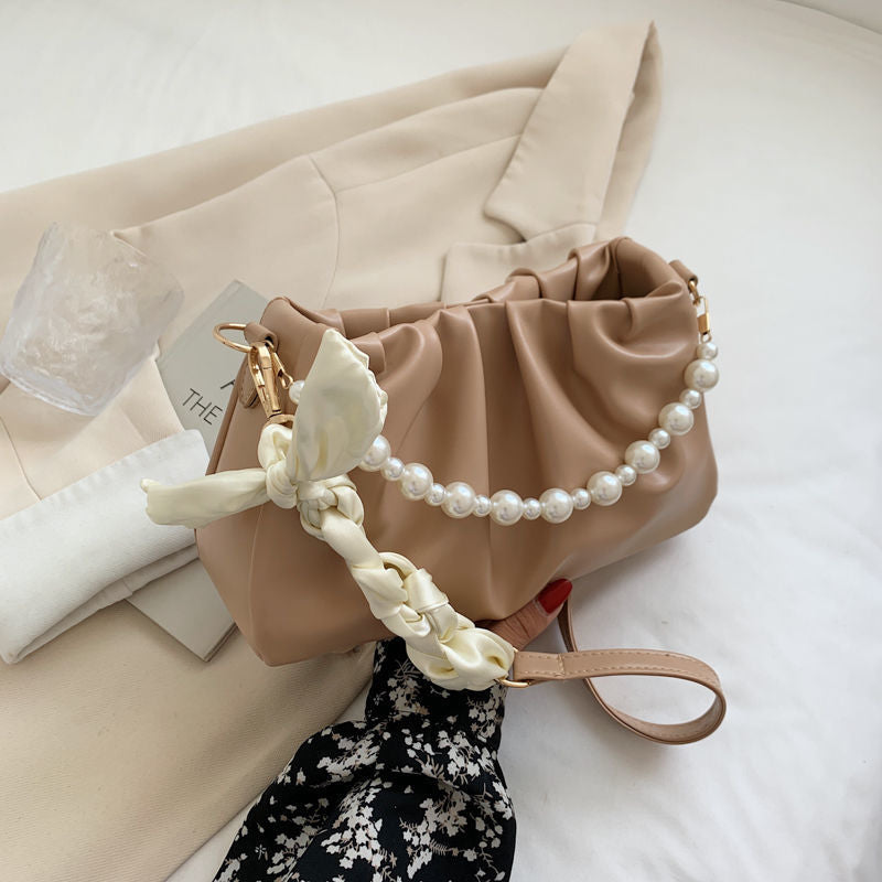 Women's Cloud Underarm Pearl Pleated Design Trendy Shoulder Bags