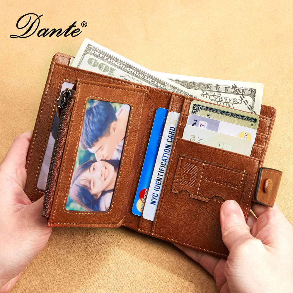 Men's Leather Zipper Short Retro Cowhide Processing Men's Wallets
