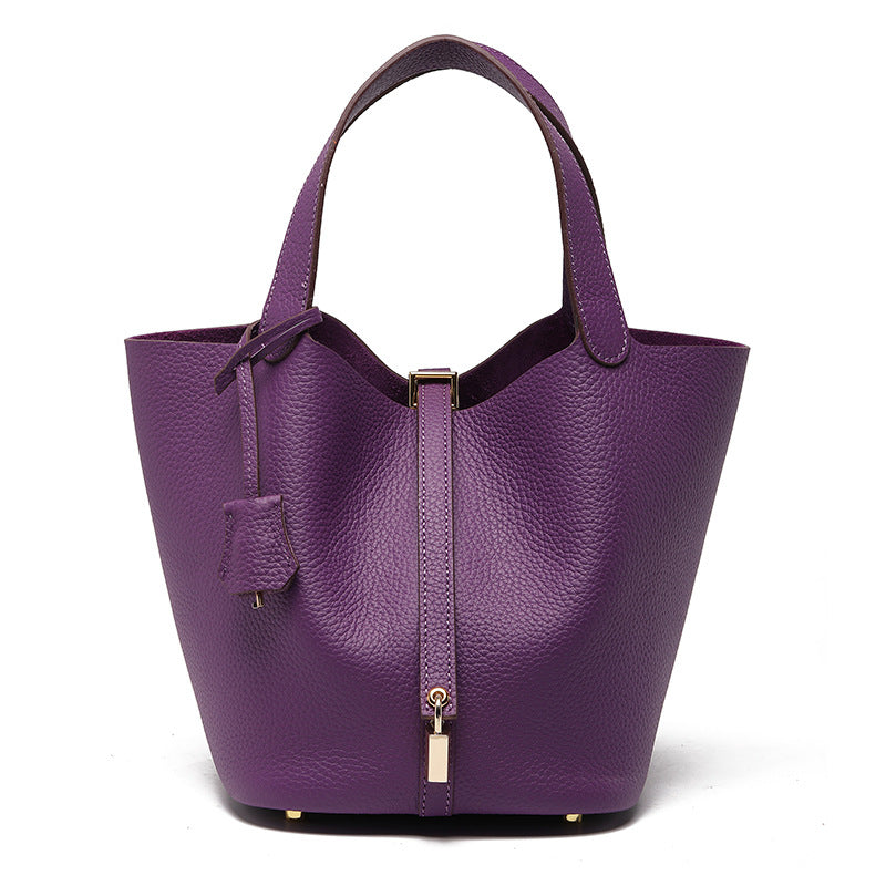 Women's Cowhide Niche Basket Leather Large Capacity Handbags