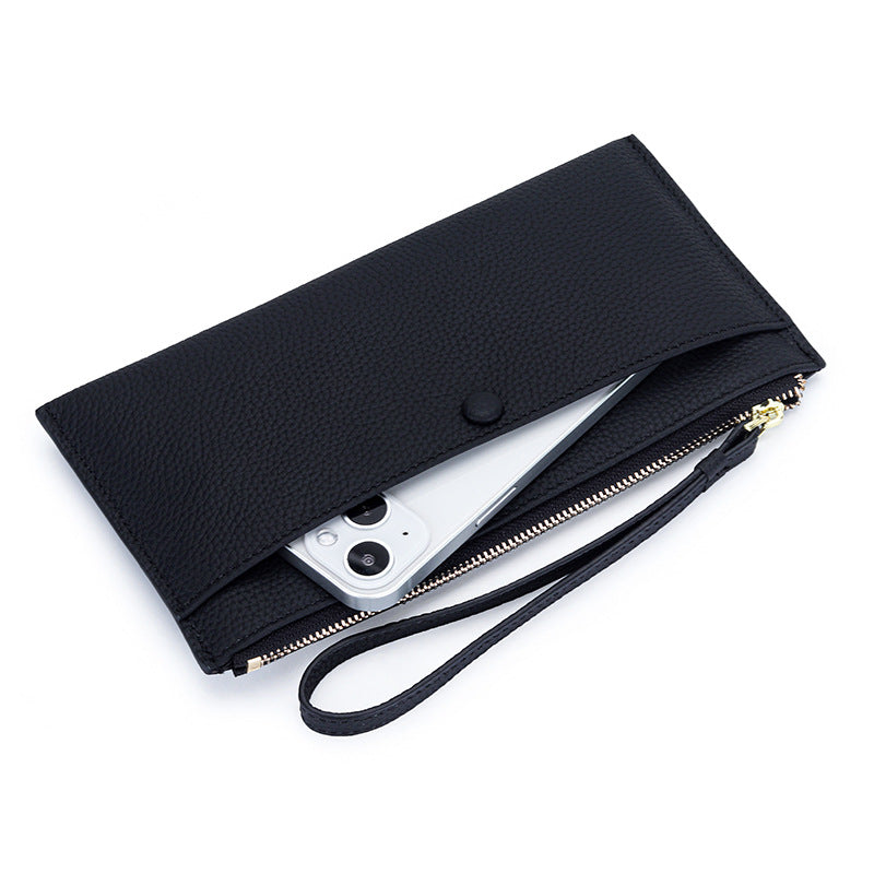 Women's Leather Hand-held Zipper Mobile Large Capacity Bags