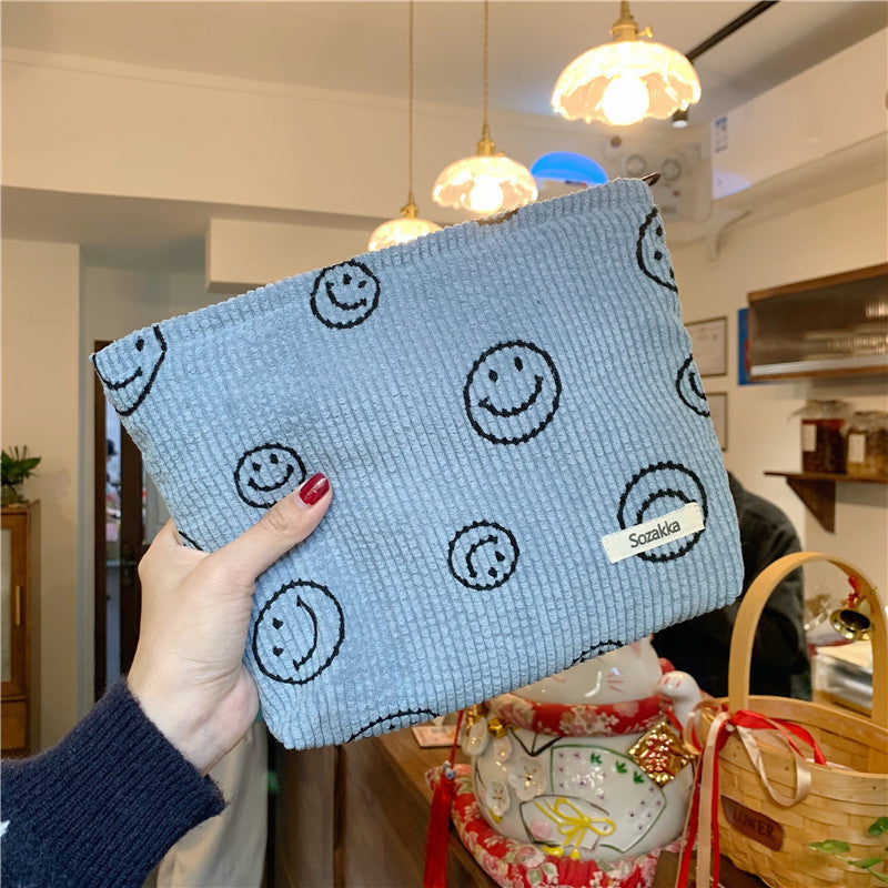 Corduroy Polka Dot Retro Smiley Face Storage Handbags
