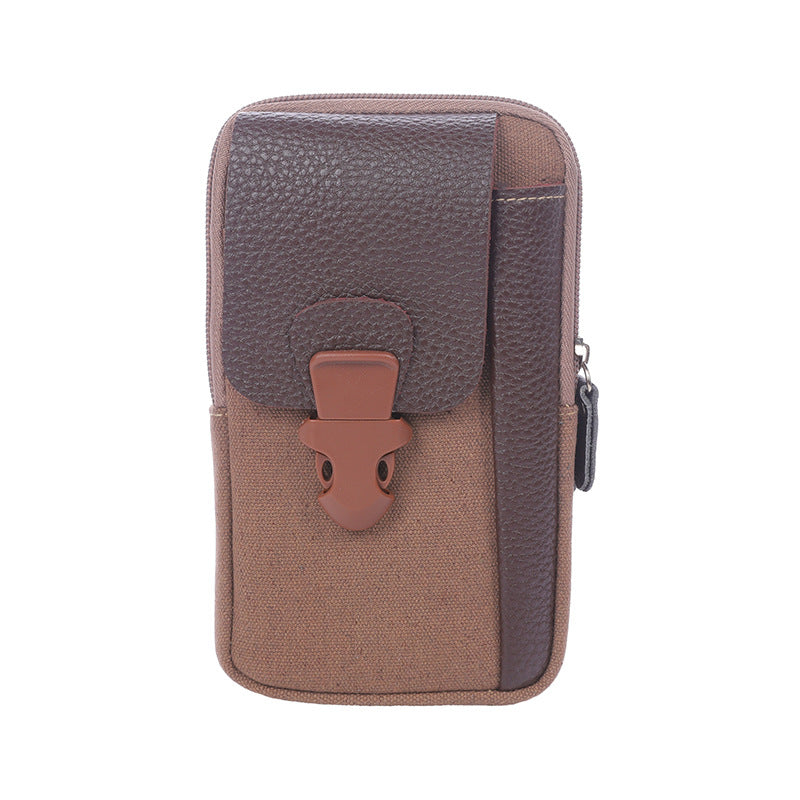 Men's Canvas With Pu Leather Mobile Layer Vertical Bags
