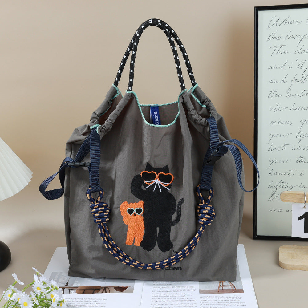 Environmental Protection Embroidery Shopping Nylon Cloth Flower Hand-held Minority Bags