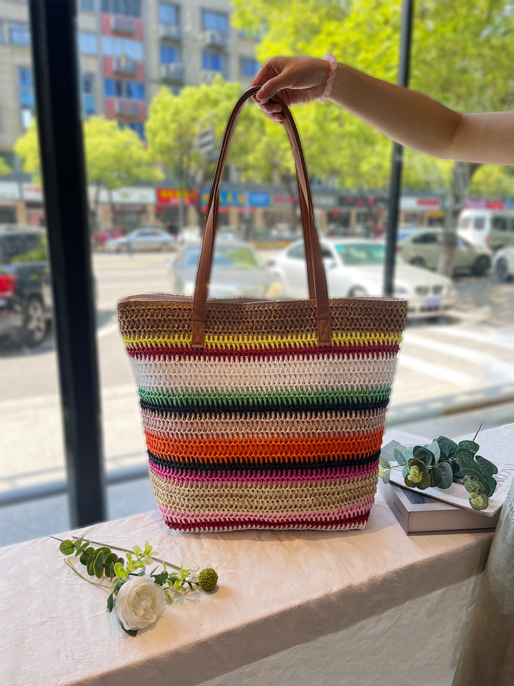 Color Handmade Environmental Protection Toilet Paper Straw Seaside Women's Shoulder Bag