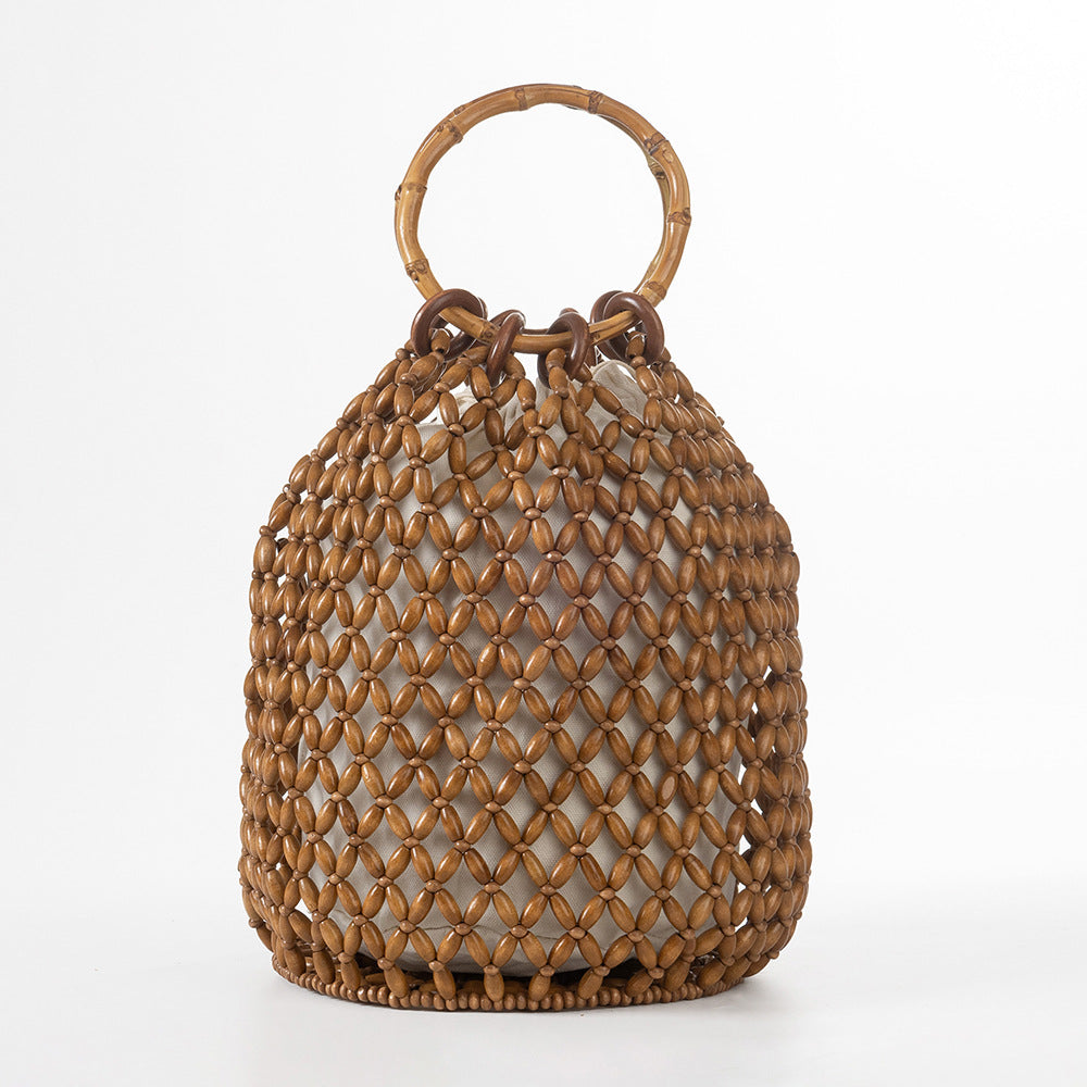 Women's Large Capacity With Wooden Beads Decoration Seaside Bucket Bags