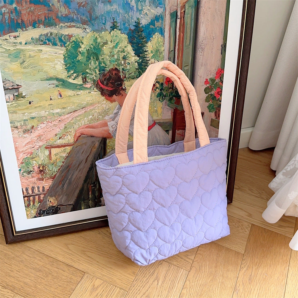Cute Quilted Heart Soft Lunch Box Handbags