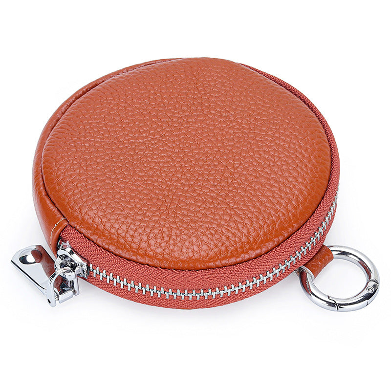 First Layer Cowhide Female Round Simple Earphone Coin Purses