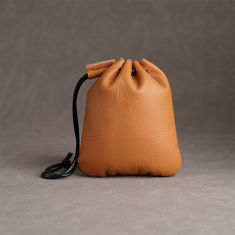 Retro Style Drawstring Pocket Full Cowhide Bags