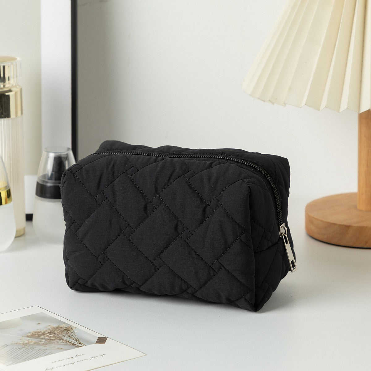 Floral Quilted Toiletries Portable Cosmetics Storage Makeup Bag