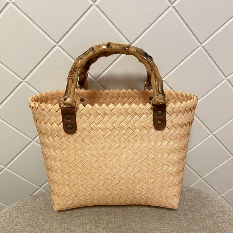 Women's Oil Painting Mori Style Woven Large Handbags