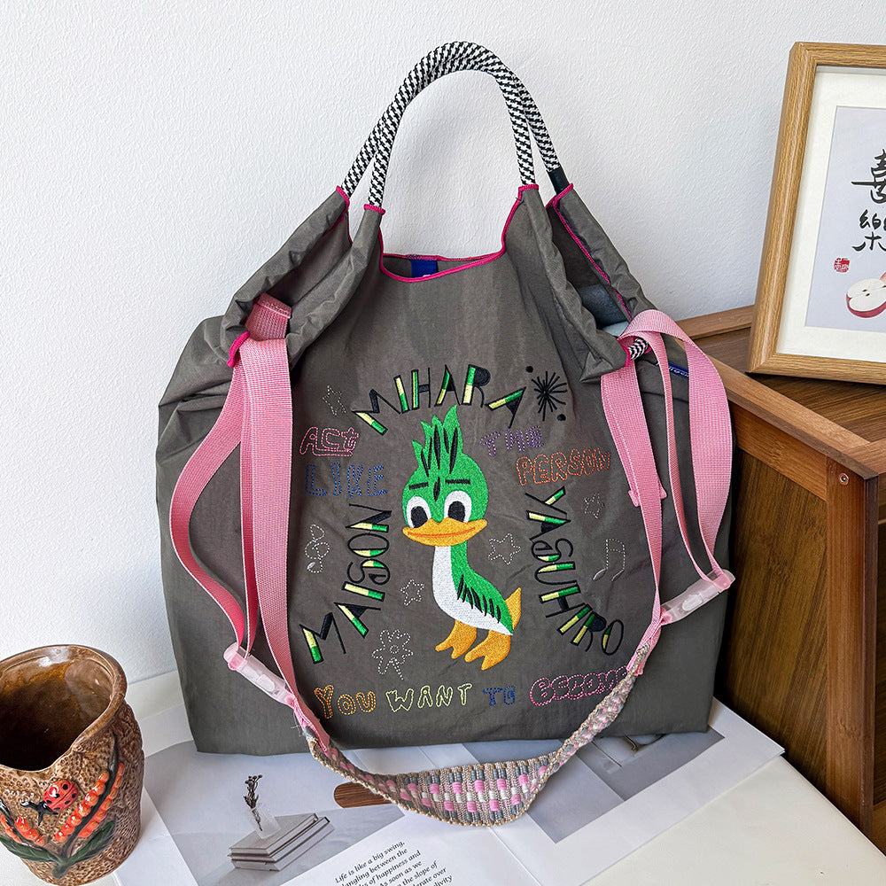 Environmental Protection Embroidery Shopping Nylon Cloth Flower Hand-held Minority Bags