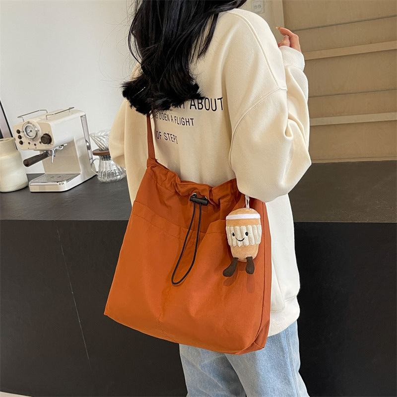 Large Capacity Waterproof Nylon Cloth Drawstring Ruffle Leisure Cross Shoulder Bags