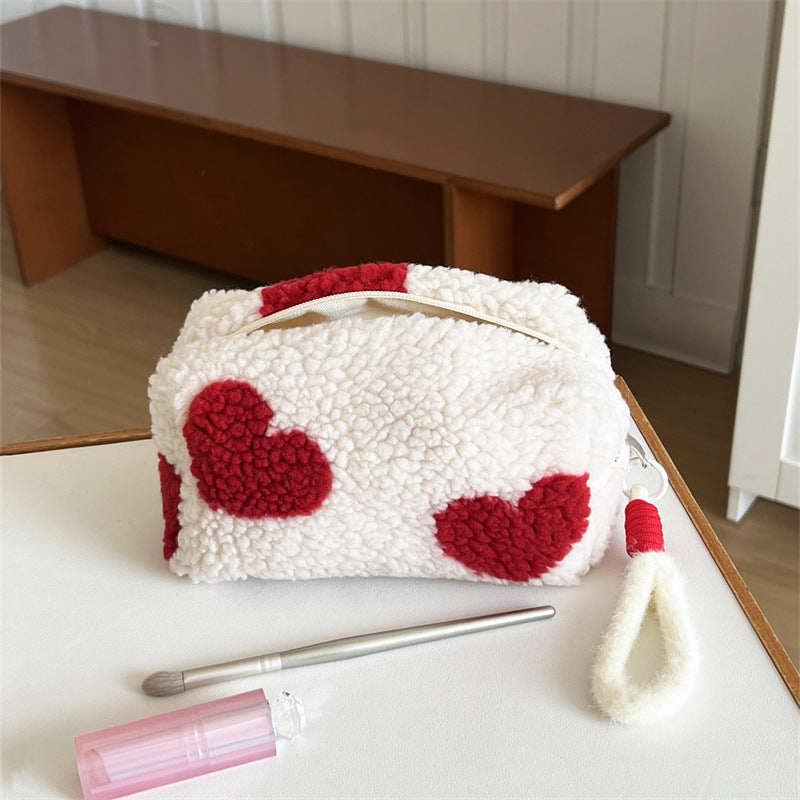 Heart Plush Pencil Large Capacity Good-looking Good Cosmetic Bags