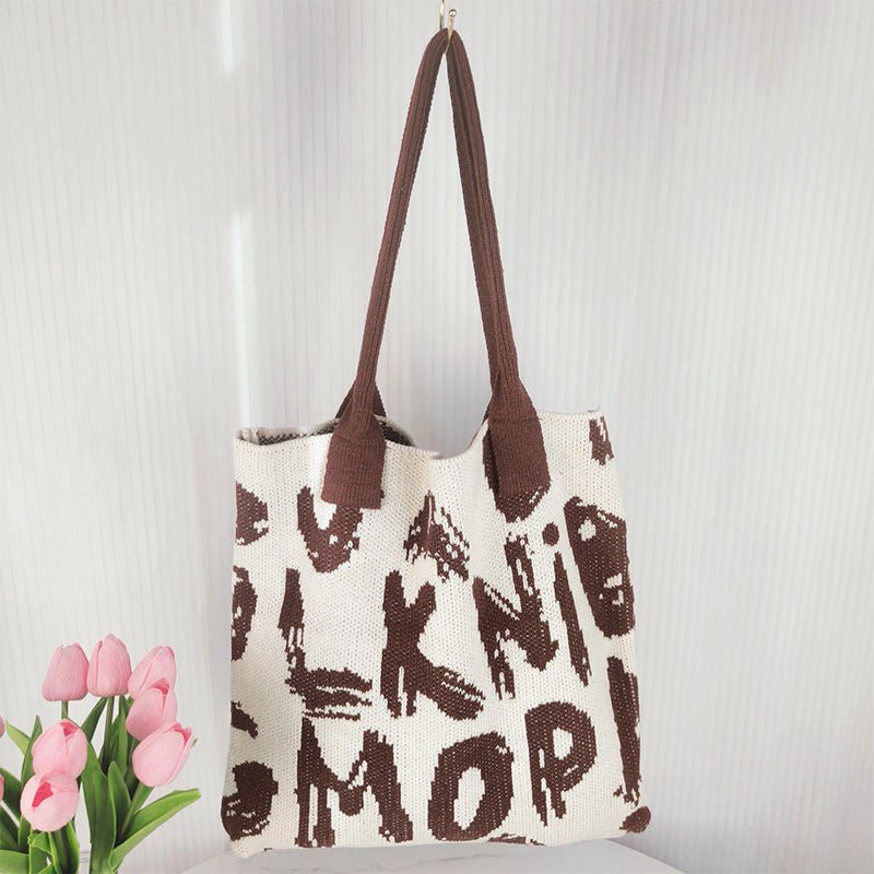 Sister Striped Knitted Large Capacity Woven Women's Shoulder Bag