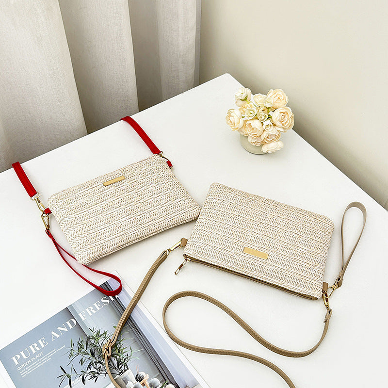Women's Solid Color Straw Fashion Beach Women's Messenger Bag