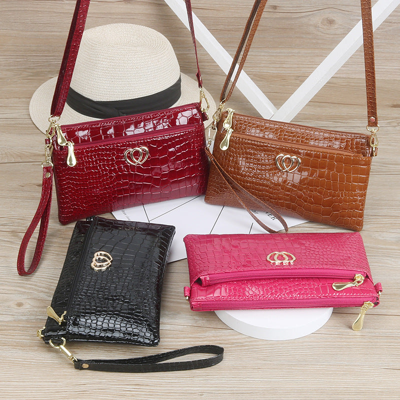 Women's Stylish Glossy Shiny Patent Leather Crocodile Pattern Bags