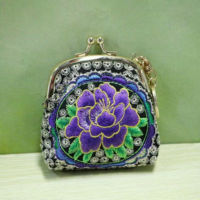 Women's Ethnic Style Cotton Linen Embroidered Flower Vintage Creative Mini Box Makeup Bag