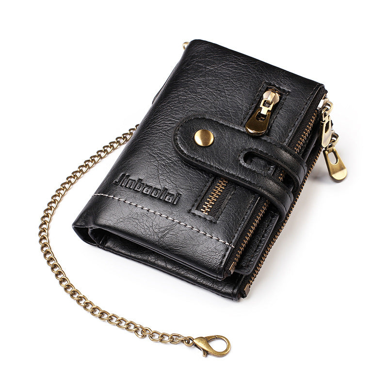 Men's Chain Vintage Double Zipper Multiple Slots Men's Wallets