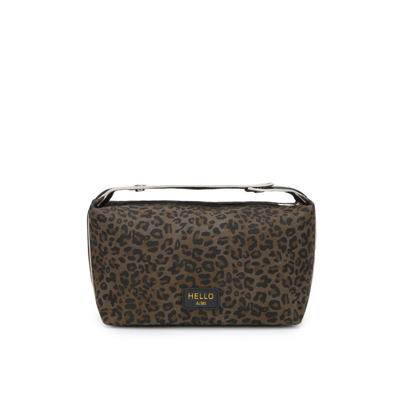 Leopard Print Advanced Sense Large Capacity Foldable Retro Style Makeup Bag