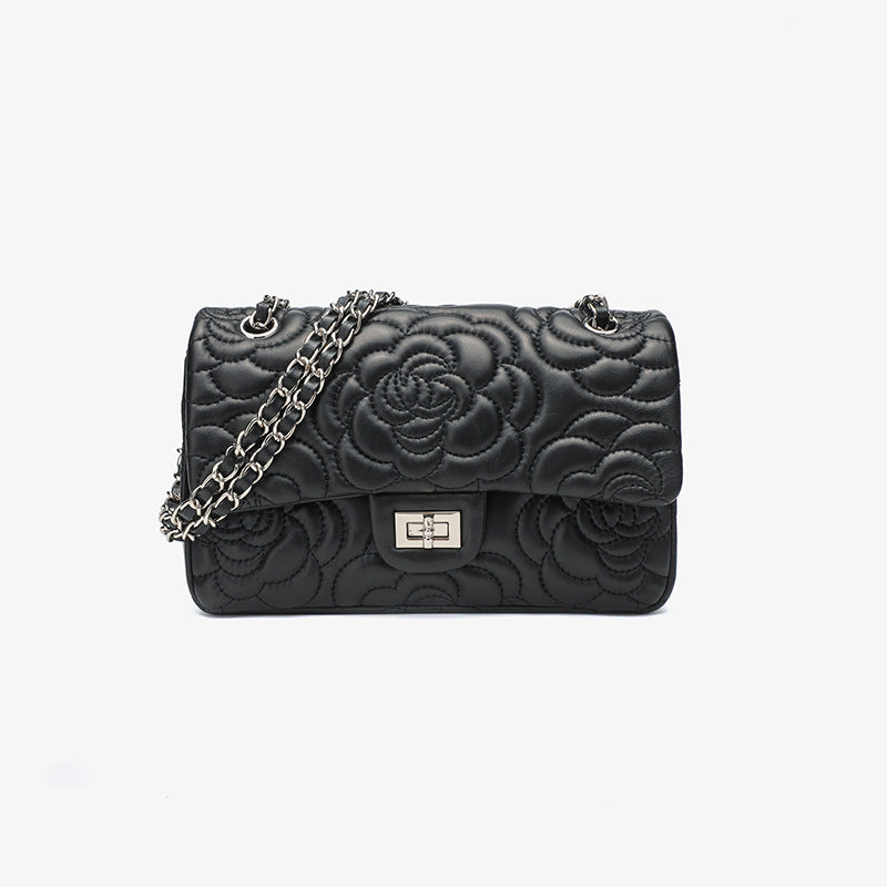 Women's Color Classic Style Chain One Genuine Leather Embroidered Fashion Plaid Bags