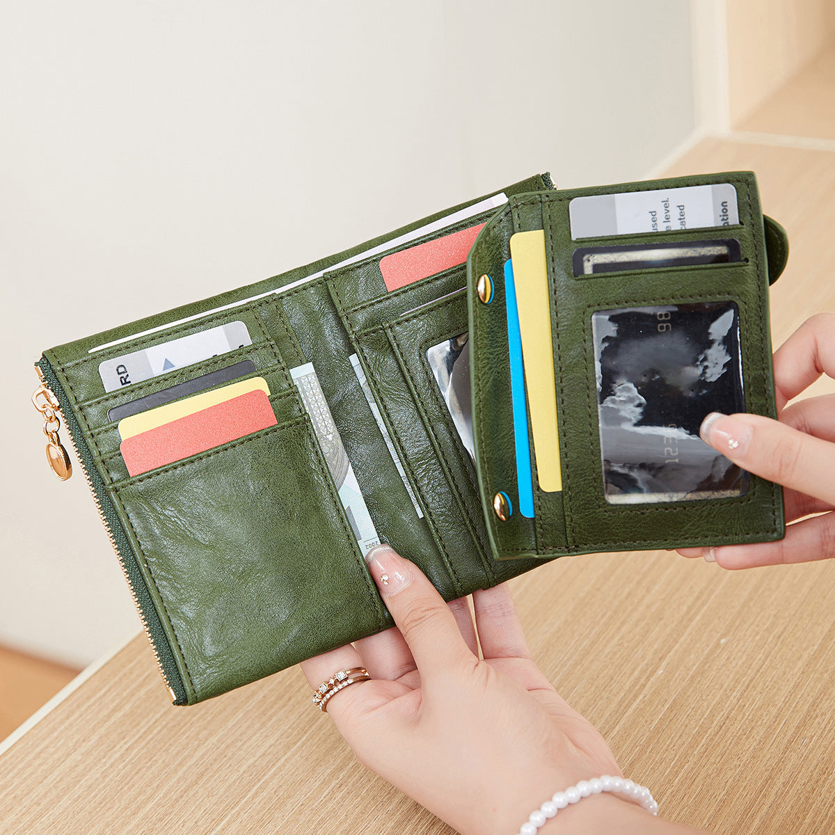 Women's Simple Trifold Double Zipper Short Ladies Wallet