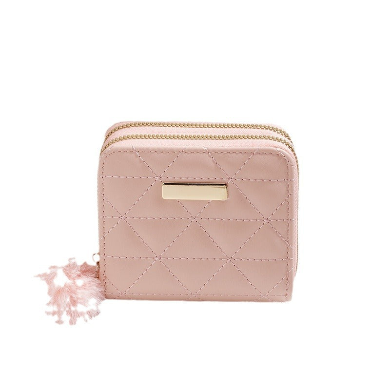 Women's Mao Ball Rhombus Texture Iron Mark Short Ladies Wallet