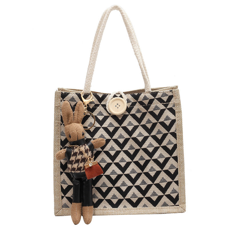 Linen Lunch Box Versatile Go Out Handbags