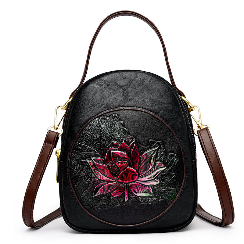 Women's Lotus National Style Embossed Fashion Shoulder Bags