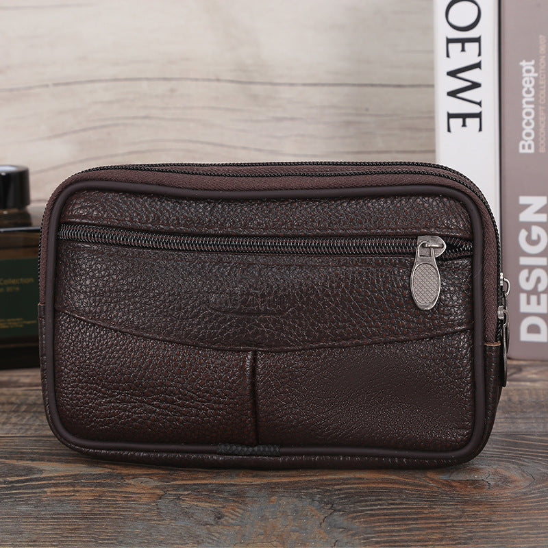 Men's Mobile Vertical Person Cattle Leather Men's Waist Packs