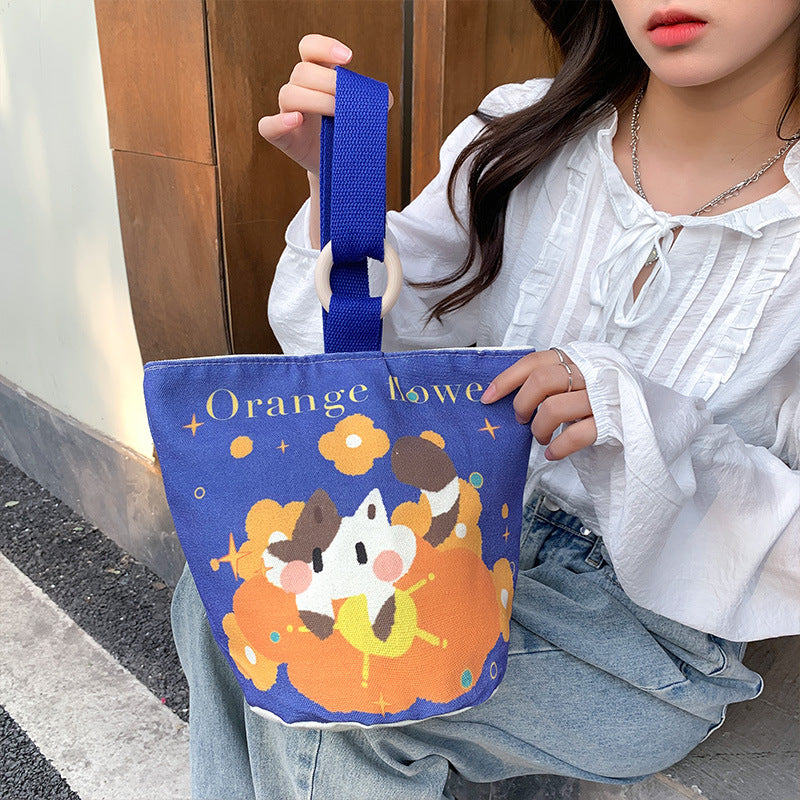 Cartoon Canvas Female Lunch Box Ethnic Handbags