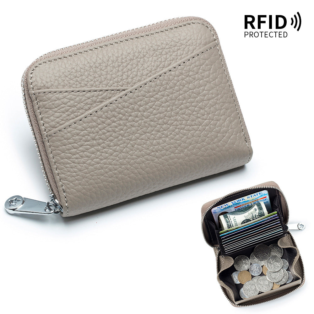 Women's & Men's & Style Organ Zipper Genuine Leather Card Holder