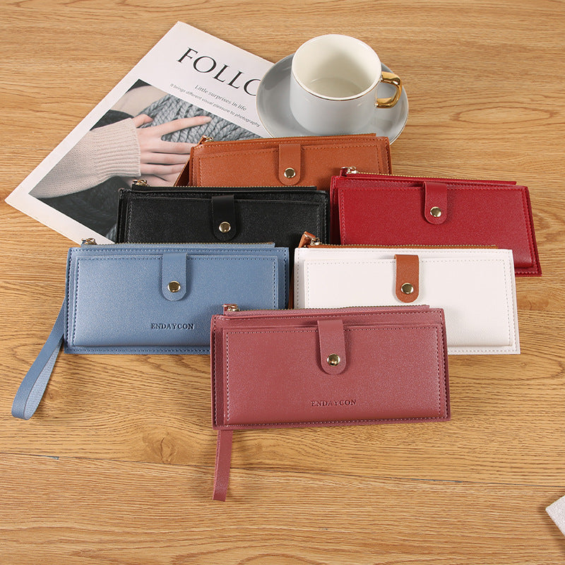 Women's Long Fashion Folding Zipper Hasp Clutch Solid Color Coin Purses
