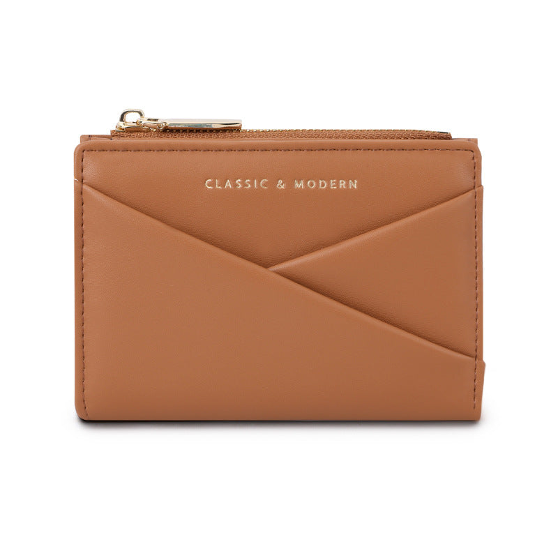 Women's Simple Elegant Oblique Position Design Folding Ladies Wallet