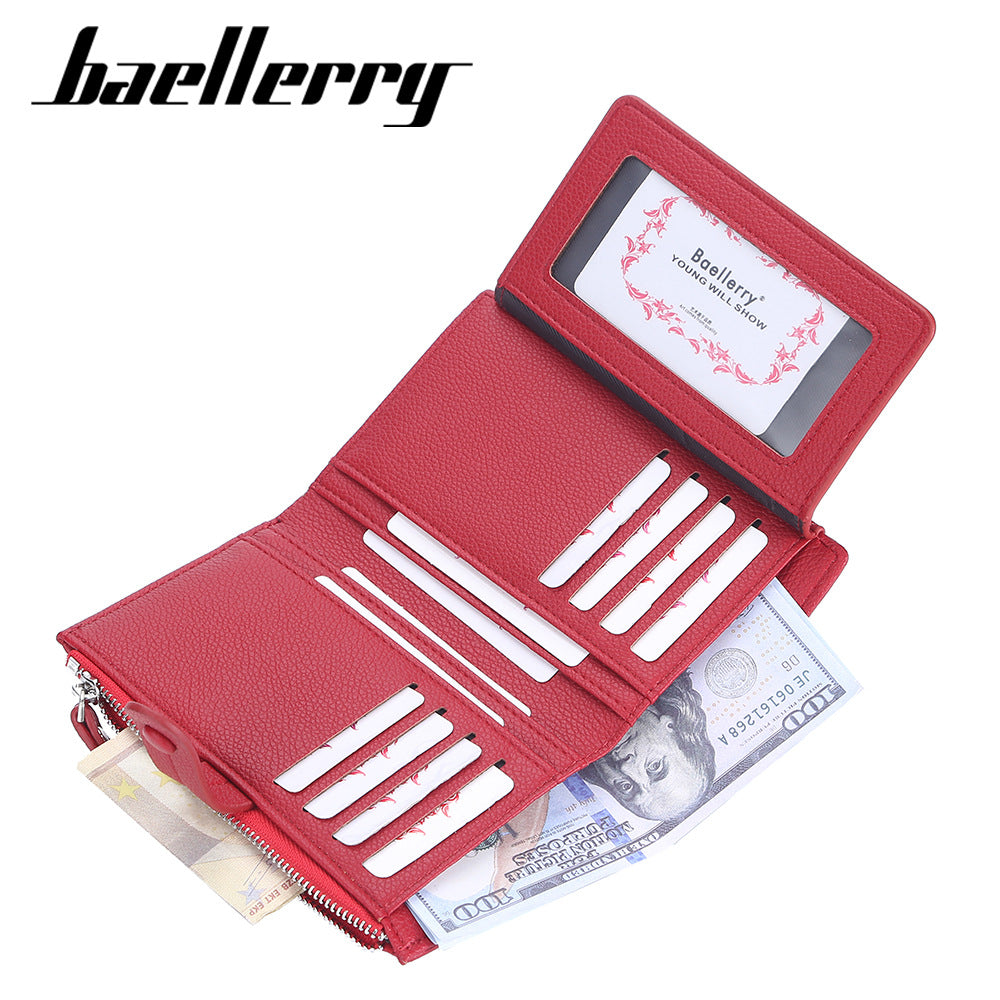 Women's Mid-length Lychee Pattern Vertical Hasp Zipper Ladies Wallet