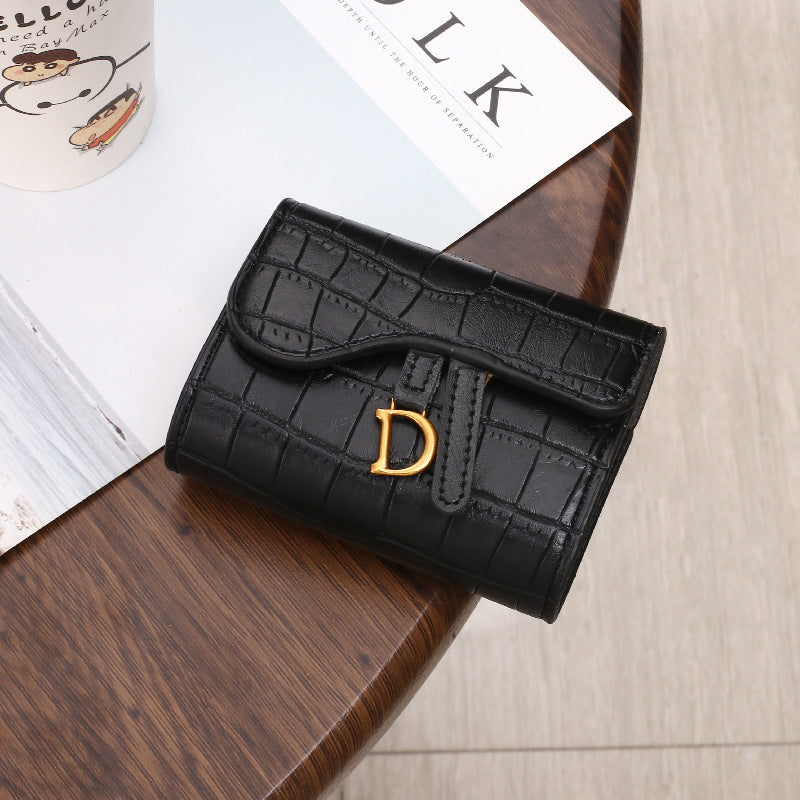 Women's Short Korean Crocodile Embossed Tri Fold Ladies Wallet